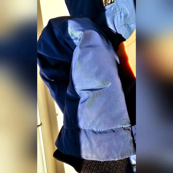 Danier Winter Down Filled Leather Blue Black Jacket size L Fitted - Picture 14 of 14